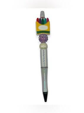 Handcrafted Crayon box Beaded Pen in Iridescent White